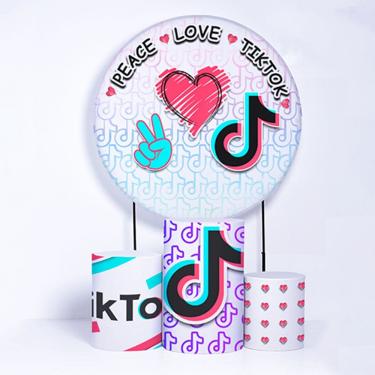 Imagem de Kit Painel de Festa Redondo de 1,50m e Trio de Cilindros TikTok- Fera Print