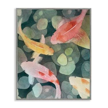 Imagem de Stupell Industries Aquarela Koi vista aérea cinza emoldurada, arte giclée, design por Stephanie Fielden, 61 x 76 cm