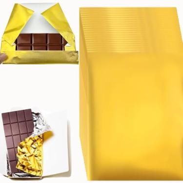 Imagem de QuZCarious 200 peças de papel de embalagem de folha dourada de barra de chocolate。Melhor para embrulhar chocolate/barras de chocolate/doces/presentes, papel de embrulho de chocolate (15,7 x 19 cm)