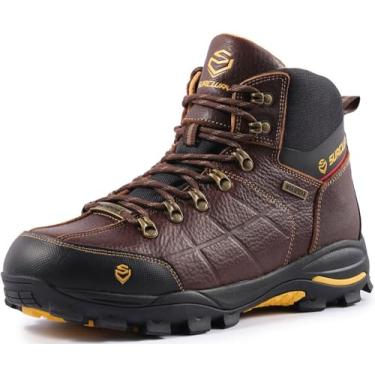 Imagem de SUREWAY Bota de trabalho masculina 15 cm macia/bico de aço resistente à prova d'água – couro, cadarço, óleo/antiderrapante, densidade dupla, confortável, construção EH, botas de trabalho, segurança no