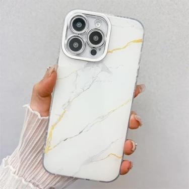 Imagem de Capa traseira rígida para PC com proteção de câmera e glitter em mármore galvanizado à prova de choque (para iPhone 15 Pro Max/M1)