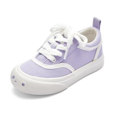 Imagem de Balabala Tênis infantil para meninos e meninas com gancho duplo e laços, sapatos de lona macios e duráveis, Roxa, 9 Toddler