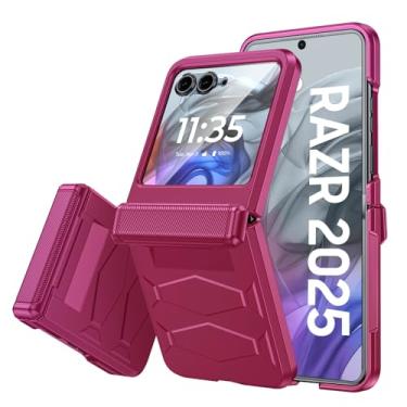 Imagem de Vizvera Capa para Motorola Razr 2025 com capa de dobradiça, protetor de tela integrado à prova de choque, capa de smartphone com tudo incluído, carregamento sem fio para Motorola Razr 2025 (Magenta)