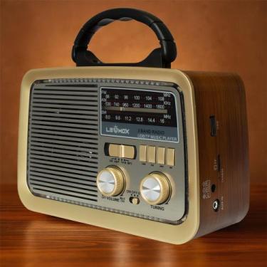 Imagem de Rádio Retrô Vintage Portátil Bluetooth com FM AM USB e Bateria Recarre