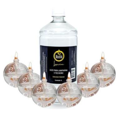 Imagem de Kit 6 Lamparinas Decorativas Bola Incolor + 1L De Fluido - Velas bistr