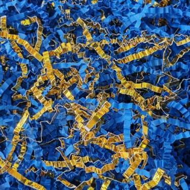 Imagem de Ottwlli Caixa de presente de 150 gramas, azul real e dourado, enrugada, para encher grama de Páscoa para casamento, aniversário, dia dos namorados, enchimento de caixa de presente de Natal