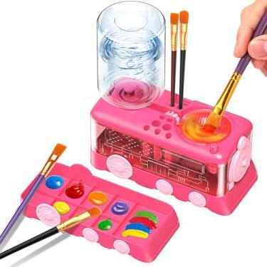 Imagem de Limpador de pincel com bandeja de tinta, enxaguador de escova de circulação de água com suporte de pincel, ferramenta de limpeza de pincel à base de aquarela/óleo e água, capacidade de 400 ml, design