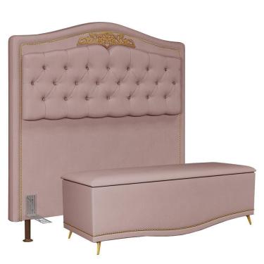 Imagem de Cabeceira Cama Box Casal King 195cm Com Calçadeira Baú Rosê
