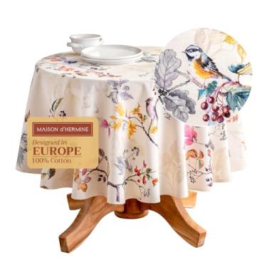 Imagem de Maison d' Hermine Equinoxe Toalha de mesa 100% algodão para jantar na cozinha | mesa | decoração | festas | casamentos | Ação de Graças/Natal [bege (redondo, 69 diâmetro)]