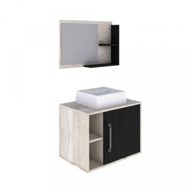 Imagem de Conjunto para Banheiro Gabinete com Cuba Quadrada Q32 e Espelheira Laura Snow Preto ônix