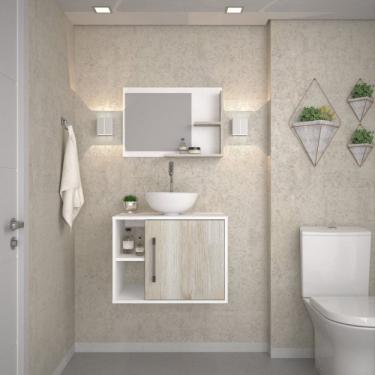 Imagem de Conjunto para Banheiro Gabinete com Cuba Redonda R30 e Espelheira Laura Branco Chess Snow