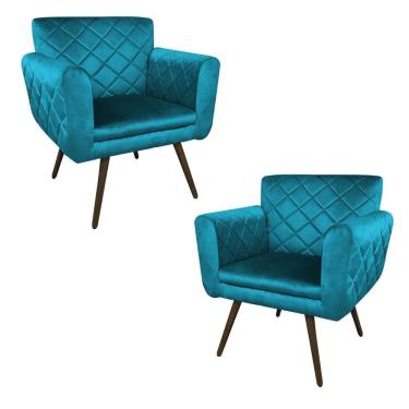 Imagem de Kit 02 Poltronas Bordadas Atenas Azul Turquesa