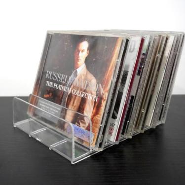 Imagem de MayRecords Rack de exibição de CD de acrílico, suporte de DVD transparente e suporte de exibição de disco de vinil, organizador de armazenamento comporta até 14 caixas de CD padrão (1)
