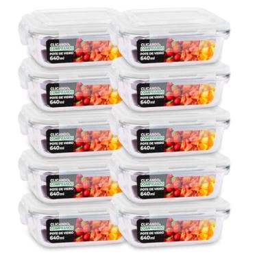 Imagem de KIT 10 Potes de Vidro Retangular com Tampa Hermética 640ml Cor: Transparente