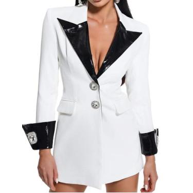 Imagem de Vestido blazer Bella Barnett com decote em V, manga comprida, branco p