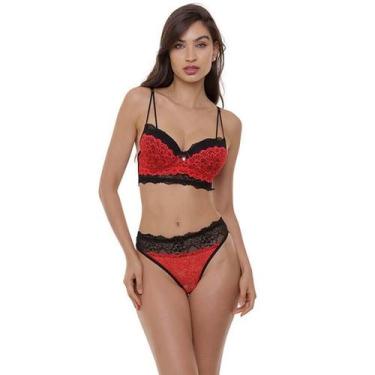 Imagem de Conjunto Rendado Preto/Vermelho Sepie 14308 Cropped, M