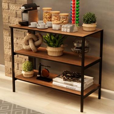 Imagem de Aparador Moderno com 3 Prateleiras, Estrutura em Metal Preto, Estilo Industrial, para Sala de Estar e Corredor (Freijó)
