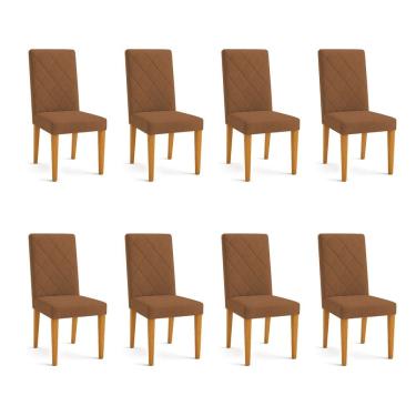 Imagem de Kit 08 Cadeiras de Jantar Estofada Siena Veludo Terracota Pés Trapézio Castanho - Pallazio
