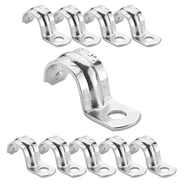 Imagem de OhLectric OL-43008 Alça de tubo de aço galvanizado com 1 furo – Possui reforço reforçado para força extra – Tubo rígido revestido de zinco para conduítes IMC, EMT – Aprovada pelo cULus – Instalação de encaixe, 5 cm