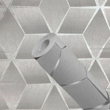 Imagem de Papel de Parede PREMIUM Geométrico Acinzentado 10 metros = 2 Rolos de 5m X 45cm Autocolante Sala Quarto Escritório