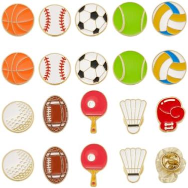 Imagem de SUNNYCLUE 1 caixa, 20 peças, 10 estilos, broches esportivos, alfinetes, bola esportiva, liga metálica, esmaltada, tênis de mesa, vôlei, basquete, futebol, rúgbi, golfe, broches para mochilas, bolsas