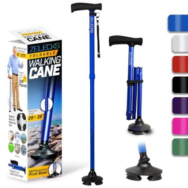 Imagem de ZELECKS Bengala Para Mulheres E Homens - Dobrável Ajustável Autoportante Com Alça Em T Base Giratória De 360 Graus, Leve Idosos