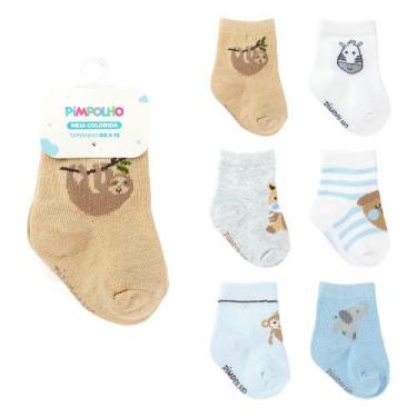 Imagem de Kit 6 Pares Meia Colorida Pimpolho Tamanho 00-15 (0-6m) Menino