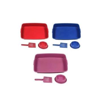 Imagem de Kit Higiênico Para Gato Pet Bandeja Pá Comedouro