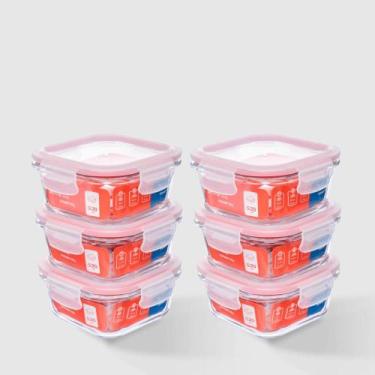 Imagem de Kit com 6 Potes de Vidro Herméticos Quadrados 520ml Invicta, Único