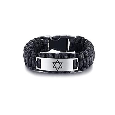 Imagem de ForeverWill Joias masculinas israelenses e judaicas – Pulseira artesanal de sobrevivência com estrela de Davi, estrela religiosa de Jerusalém Magen David com gravação personalizada, pulseira de fé de