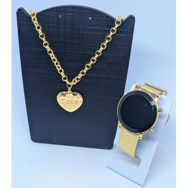 Imagem de Kit Relógio Feminino Digital Led Redondo Silicone Ajustável + Colar Co