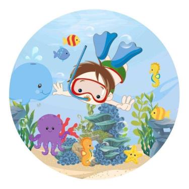 Imagem de Painel Redondo Tecido Sublimado 3D Fundo Do Mar Frd-5867