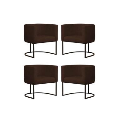Imagem de Kit 4 Poltronas Reforçada Decorativa Sala Gabriela Base Ferro Preta Suede