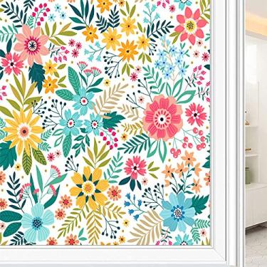Imagem de Película de janela de privacidade de flores, textura de estilo floral, filme de vidro para sala de estar e escritório em casa, L90 x C 190 cm