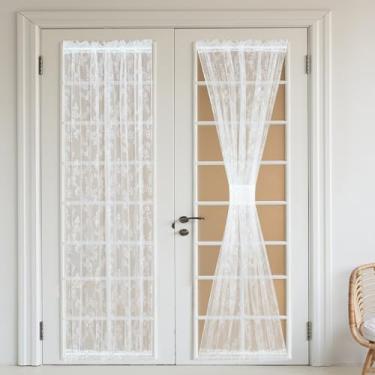 Imagem de Bentrilisa Cortinas de renda francesa de 182 cm de comprimento floral voile cortinas semitransparentes janela pátio vidro painel frontal cortina com amarração, painel único