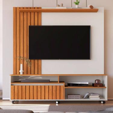 Imagem de Estante para TV Até 65 Polegadas Héstia 1 Gaveta Ripado Off White/Natural - Pnr Móveis