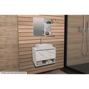Imagem de Conjunto De Banheiro Armário C- Espelho Bn3608 E Balcão Suspenso Bn3606 S-cuba Pia 60cm Cor Mármore Branco - Tecno Mobili