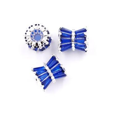 Imagem de Malahill Contas espaçadoras de zircônia cúbica para fabricação de joias 7 x 7,5 mm, prata-azul