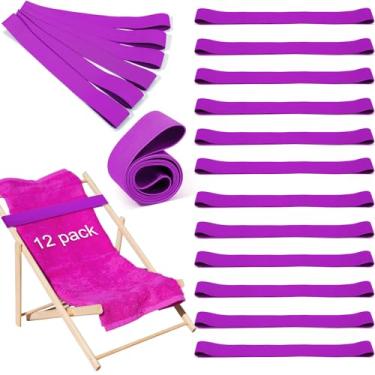 Imagem de Jexine 12 unidades de faixas de toalha de praia clipes elásticos à prova de vento faixas de praia a granel leve elástico suporte de toalha de cadeira alça para cadeiras Cruise Essentials (roxo)