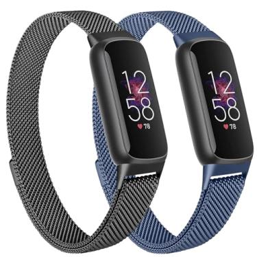 Imagem de Oumida Pulseira de metal de malha compatível com Fitbit Luxe, pulseira ajustável de aço inoxidável, mulheres e homens, pulseiras de substituição para rastreador de saúde e fitness, preto + azul
