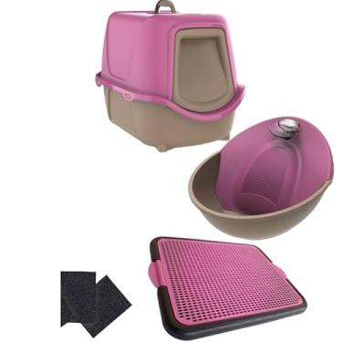 Imagem de Kit Caixa de Areia Fechada Para Gatos + Fonte Automática Para Gatos Petit + Tapete Coletor de Areia (NEW + TAPETE + FONTE 110V ROSA)