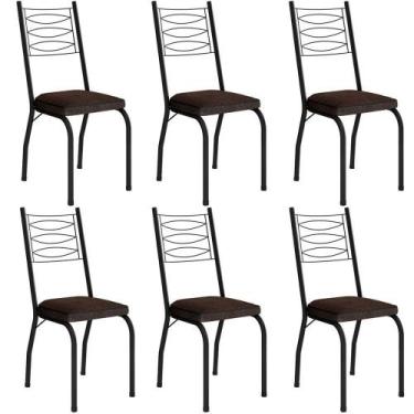 Imagem de Kit 6 Cadeiras Aço Carbono Tubular Metálica Acabamento D-25 Luana Pret