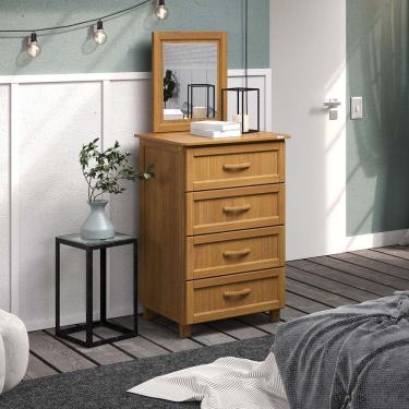 Imagem de Cômoda Itália 4 Gavetas com Moldura com Espelho Madeira Pinus Carvalho - Tozzeto