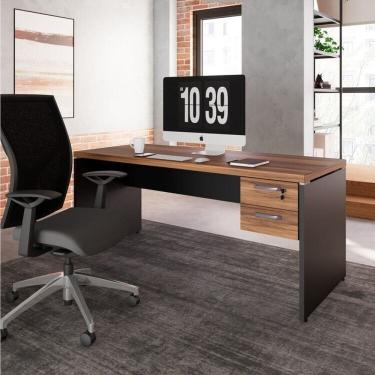 Imagem de Mesa para Escritório Diretor Retangular com Gaveteiro Suspenso com Chave Nogal Sevilha/Preto