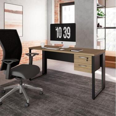 Imagem de Mesa para Escritório Retangular com Gaveteiro Suspenso com Chave Macadâmia/Preto