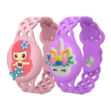 Imagem de Suporte de relógio à prova d'água compatível com Airtag, pulseira de silicone ajustável de desenho fofo compatível com Air Tag, pacote com 2 (A)