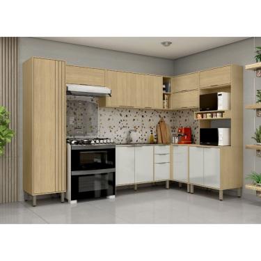 Imagem de Cozinha Modulada Completa Vick Castanho Off White - ALJ Móveis