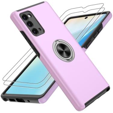 Imagem de Capa para Samsung Galaxy Note 20 com suporte de anel magnético de 360° e [protetor de tela HD × 2] capa para celular - roxa