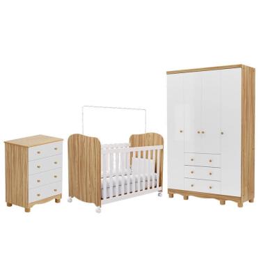 Imagem de Dormitório Infantil Júnior Guarda Roupa 4 Portas, Cômoda e Berço Uli - Móveis Peroba