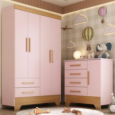 Imagem de Quarto Infantil Completo Soninho 5 Portas 6 Gavetas Rosa/Cinamomo - Panorama Móveis